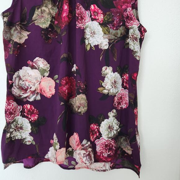 Calvin Klein Purple Rose Floral Sleeveless Keyhole Shell Career Blouse Top M - Picture 3 of 8